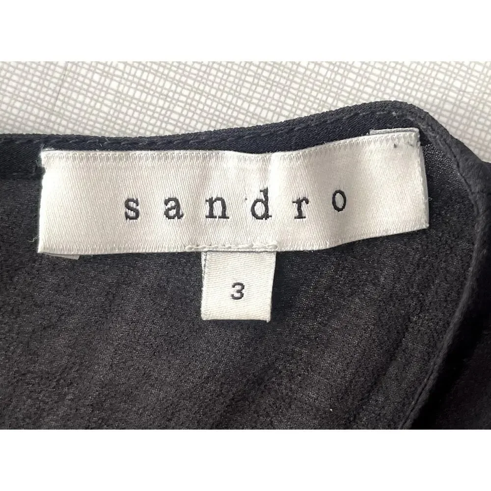 Sandro Sz 3/US 8 Bold Feather Print Dress Black Mini Sheer Cocktail Artsy French - Picture 11 of 13